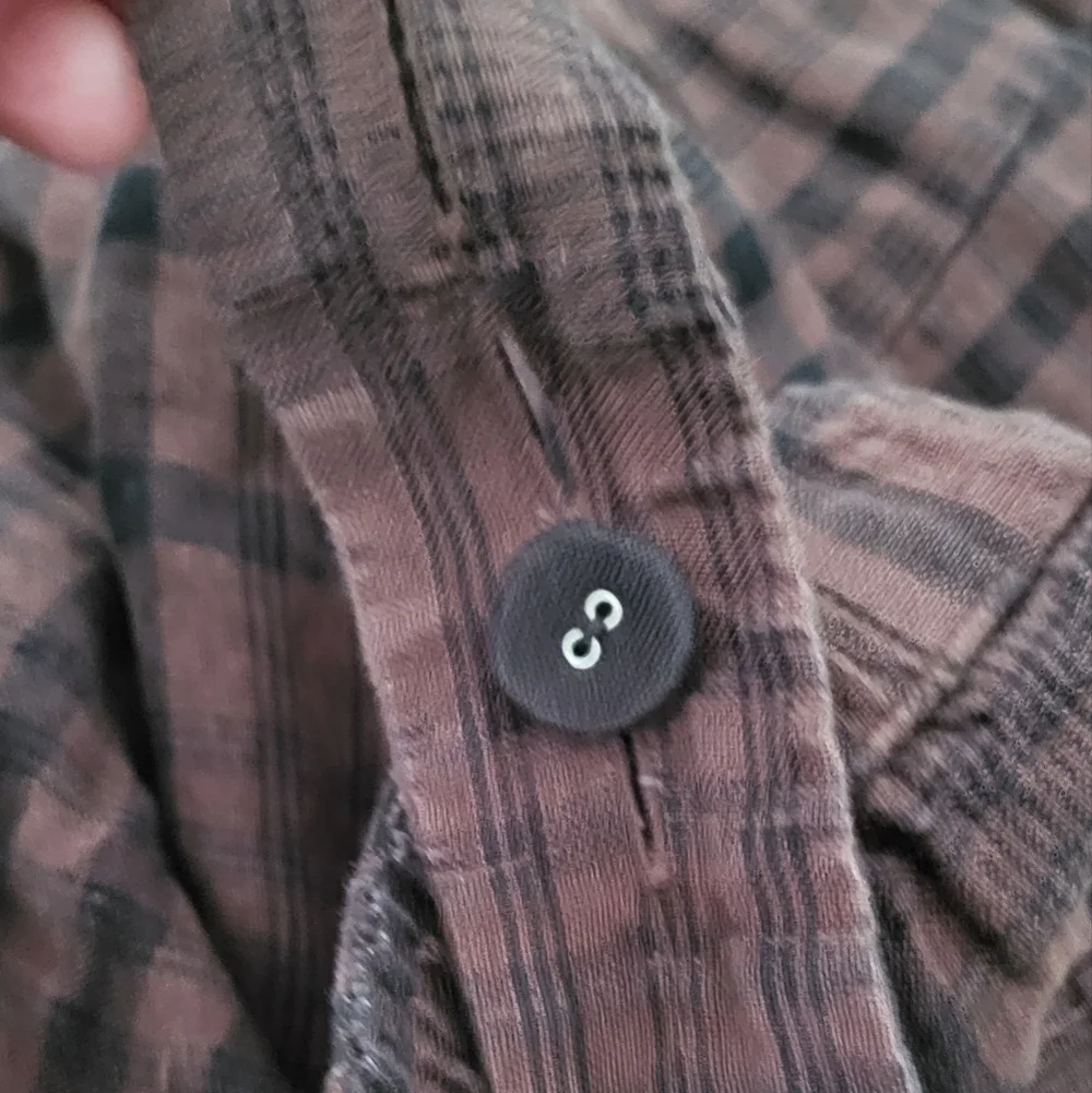 Everlane Linen Brown Black Plaid Button Down Jumpsuit